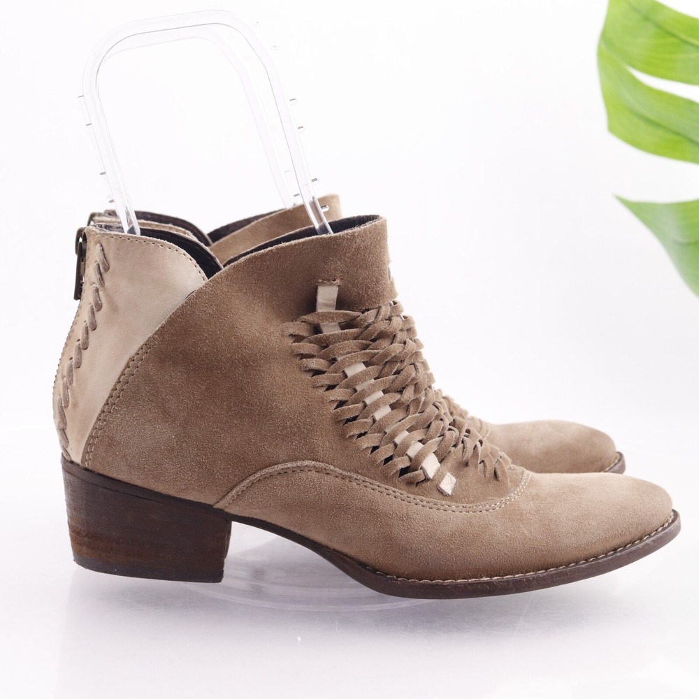 Rebels Womens Cori Boots Size 9 Brown Leather Suede Woven Ankle Boho Booties Zip